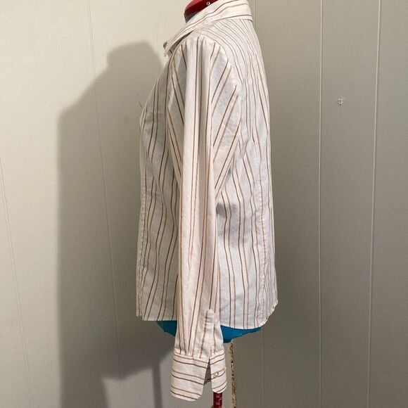 George Stretch Button Down Long Sleeve Pin Striped Womens Top Size L - Picture 3 of 5